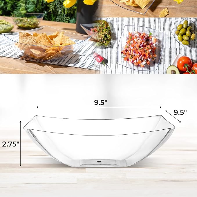 4 Pack Disposable Clear Plastic Serving Bowls Square Party Candy Use 64oz | Square Design. Disposable Party Tableware. Salad, Fruit & Candy Use. Candy Buffet Containers. Clear Plastic.