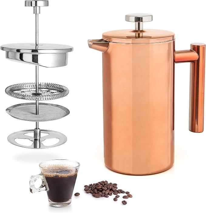 Mixpresso French Press Coffee Maker, 26 Oz Stainless Steel Coffee Press | Double wall insulated stainless steel French Press with durable filter for coffee or loose leaf tea, easy to press and clean