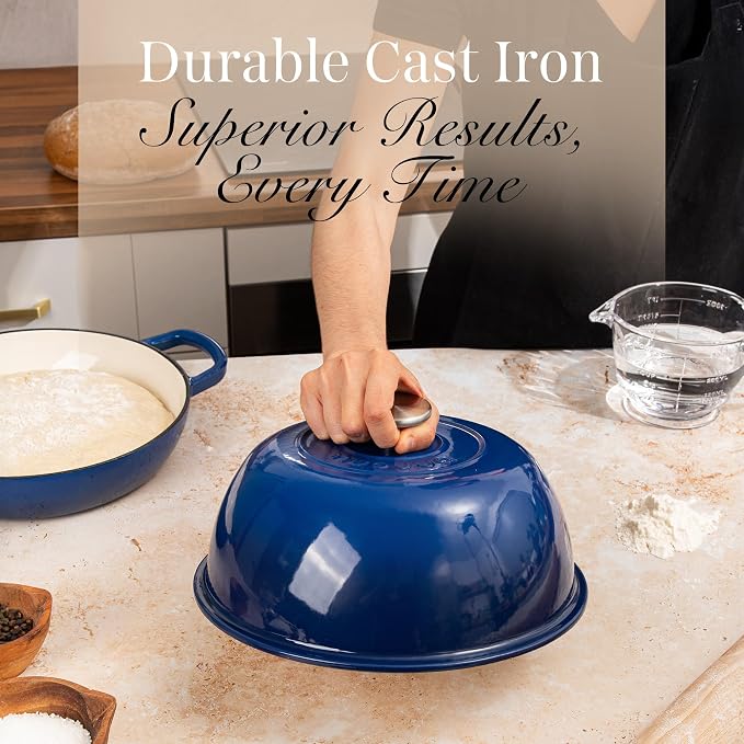 Enamelled Cast Iron Dutch Oven Pot – Dutch Oven For Sourdough Bread Baking – Cast Iron Bread Pot – Dark Blue, 6 Quarts, 26cm – by Nuovva