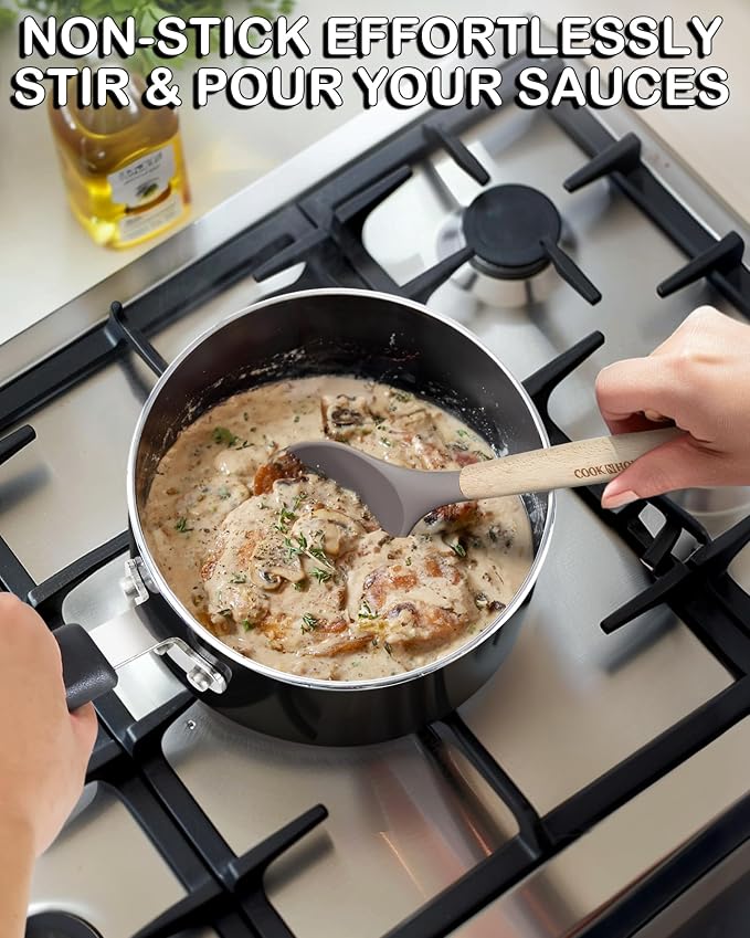 Cook N Home Basic 1 Quart Nonstick Saucepan with Glass Lid, Small Non Stick Aluminum Sauce Pan, Multi-Purpose Milk Chocolate Cooking Pot with Stay-Cool Handle, Black | Nonstick Aluminum Sauce Pan, Multi-Purpose Milk Chocolate Cooking Pot with Stay-Cool...