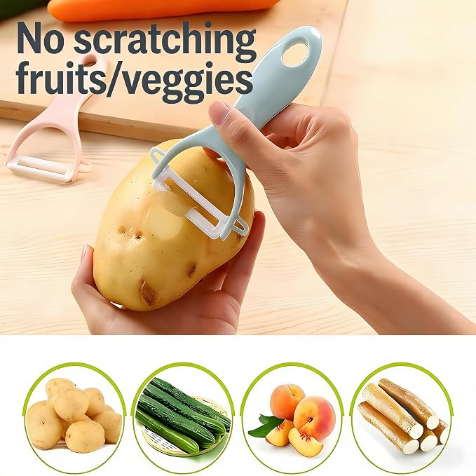 2-Pack Ceramic Y-Peeler Set - Sharp Rust-Proof Vegetable & Fruit Peelers, Blue