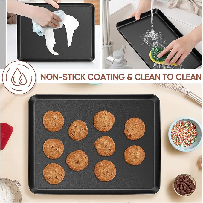 E-far 2 Pack Baking Sheet, 16" x 12" x 1" Large Cookie Sheet Pan for Baking | Nonstick Carbon Steel, Half Sheet Baking Pans Trays for Oven, Roasting/Cooking, Non-toxic & Healthy, Heavy Duty, Easy Clean