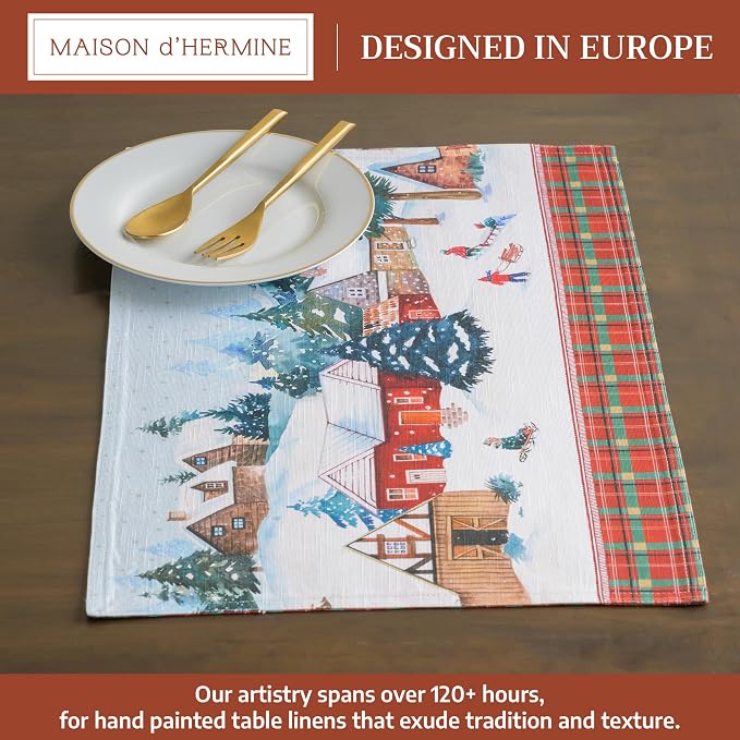 Maison d' Hermine Placemats Set of 4 Reusable 100% Cotton (13"x19") | Cloth Place Mats Washable Table Mats for Kitchen Dining Party Wedding Hotel Home Thanksgiving Christmas - Megeve
