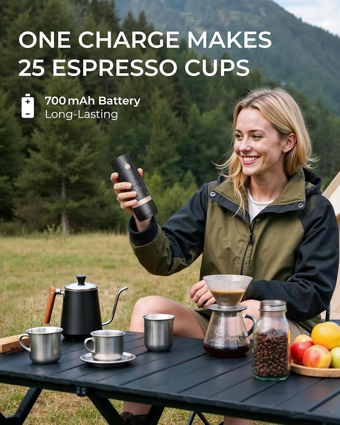 FORLIM Portable Burr Coffee Grinder, 80 Precision Settings, Single-Dose | USB-C Rechargeable, Stainless Steel Conical Burrs, Espresso, Moka Pot, Pour-Over, for Office, Travel & Small Kitchens
