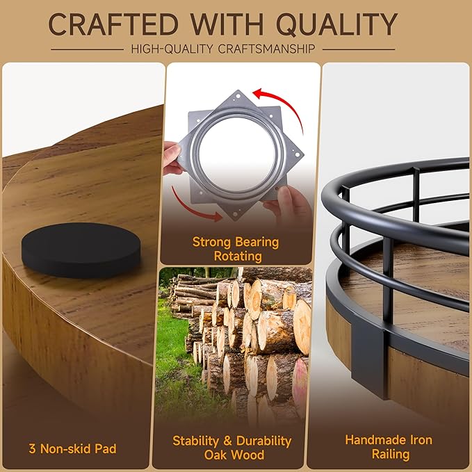 AMH 16-Inch Farmhouse Oak Lazy Susan Organizer, Walnut Finish | Smooth rotating oak tray with walnut finish for dining tables, kitchen counters, pantries and cabinet storage.