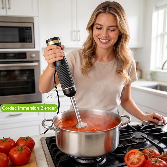 1200W Immersion Blender Handheld, 5-in-1 Variable Speed | Hand Blender Stick with Whisk Chopper Milk Frother Mixing Cup and Storage Rack for Kitchen Soup, Purees and Smoothies