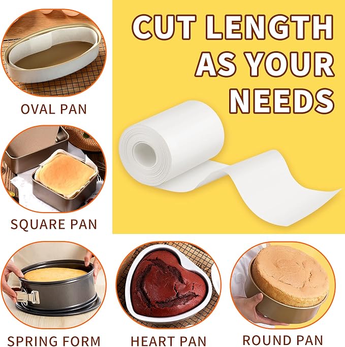 Non-stick Cake Pan Side Liner - Parchment Paper Strips for Cake Pan Circles, Bakeware Sheet Tray, Springform Pan, 2.75in x 164ft Pre-cut Baking Paper Roll, Oven & Microwave Safe