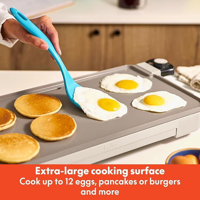 bella 10"x20" Ceramic Griddle with Warming Tray, 1500W Non-Toxic, Oatmilk