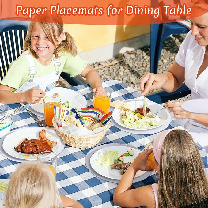 Yeaqee 120 Pcs Disposable Paper Placemats 12 Inch Round Paper Place Mats Blank Table Mats for Restaurant Catering Dining Weddings Birthday Table Holiday Parties Supplies(White)