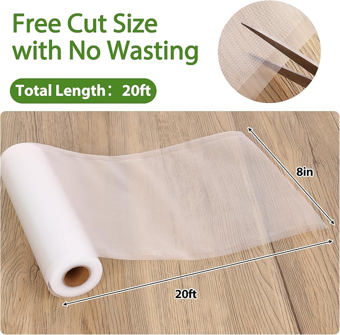 Vacuum Sealer Bags for Food Storage, 6 Rolls 8" x 20', Cut-to-Size Bags | 3Mil Embossed BPA-Free Puncture-Resistant Rolls, Universal Fit for Sous Vide, Meal Prep, Freezer Storage & Food Preservation