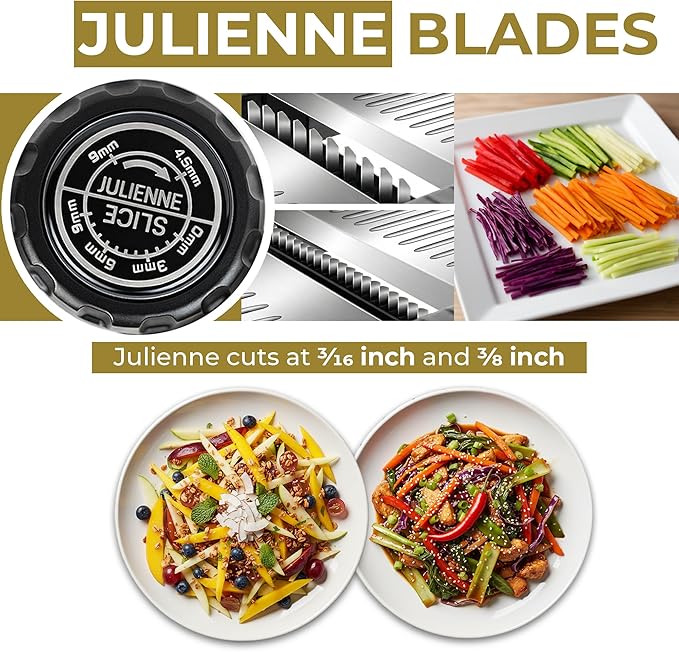 Gramercy Adjustable Mandoline Food Slicer, Mandoline Slicer for Kitchen, Mandolin, Potato, Tomato, Carrot, Vegetable, Fruit and Onion Cutter, Stainless Steel, INCLUDING Cut-Resistant Glove, Black Lite
