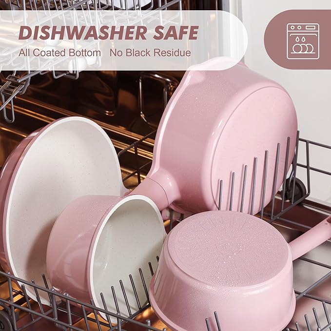 SENSARTE Ceramic Nonstick Saucepan with Lid 1.5 QT, PTFE/PFAS Free, Pink | Small Kitchen Cooking Pot with Stay Cool Handle, Induction Compatible, Ceramic Coating