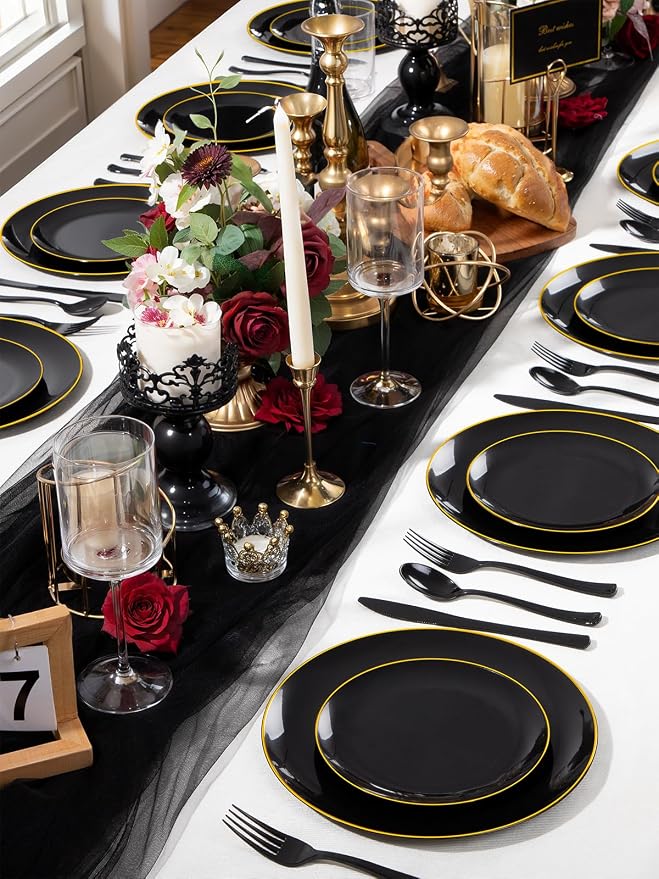 180 Pieces Black Plastic Silverware - Plastic Silverware Set Include 60 Forks, 60 Knives, 60 Spoons - Heavy Duty Black Disposable Cutlery - Disposable Utensils for New Year, Wedding