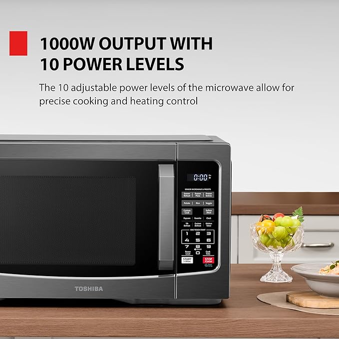 TOSHIBA Countertop Microwave Oven, 1.2 Cu.Ft, 1000W, Black | 12.4" Removable Turntable, Smart Humidity Sensor, 12 Auto Menus, Mute Function, ECO Mode, Easy Clean Interior