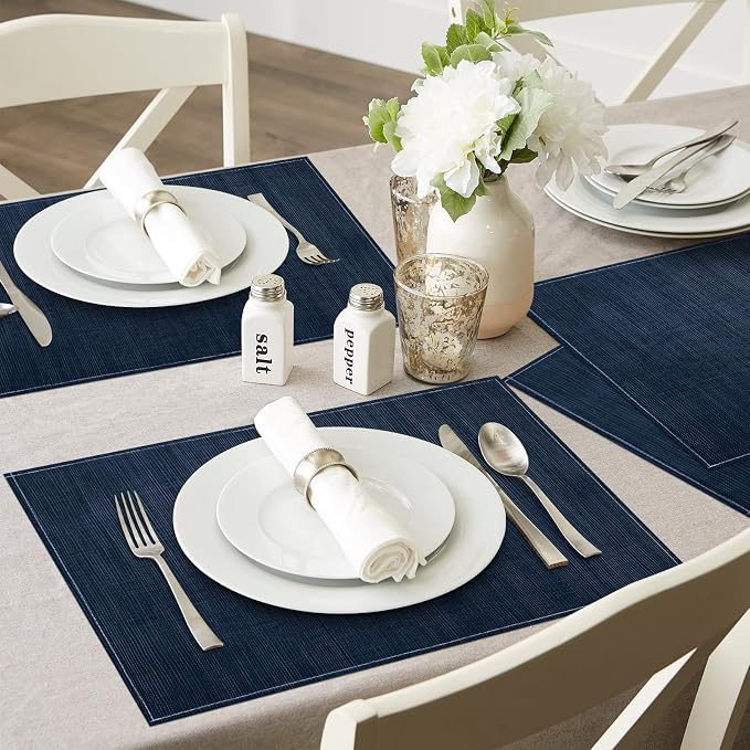 Dark Blue Placemats Set of 4, 12x18 Inch Washable Easy to Clean Heat-Resistant Anti-Skid Navy Blue Placemats for Holiday Party Kitchen Dining Room Decoration