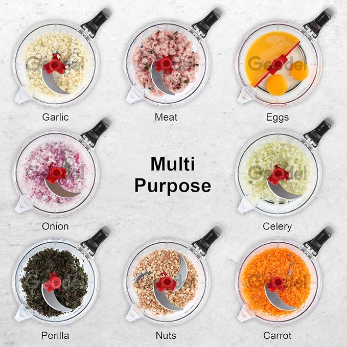 Geedel Large Food Chopper Vegetable Chopper, Manual Food Processor, 3 Cups | 3-in-1: Chop, Blend & Whisk, No BPA, Effortless Handle, Sharp Blade for Vegetable, Fruit, Meat, Nut, Ice, Salad, Salsa, etc