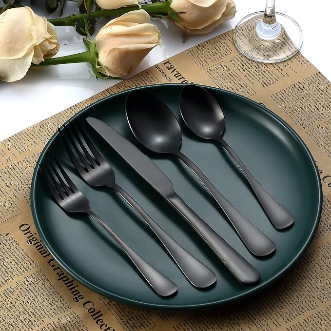 Matte Black Silverware Set for 4, Flatware Cutlery Set 20 Piece | Premium Stainless Steel Tableware Set, Include Knife Fork and Spoon, Mirror Polished, Ready for Any Dinner or Weddings