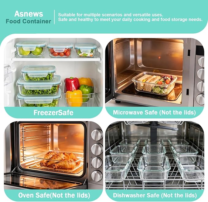 8 Pack Glass Food Storage Containers with Lids(Green) | Meal Prep Containers with Snap Locking Lids, Airtight Lunch Containers for Microwave, Oven, Freezer and Dishwasher, BPA Free