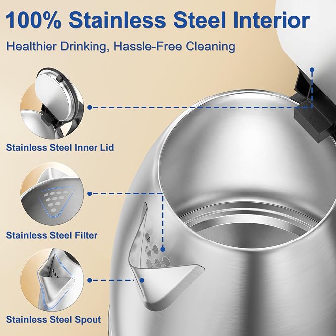 TOPWIT 2.0L Stainless Steel Electric Kettle, Rapid Boiling Hot Water Kettle | BPA-Free, No Plastic Contact, Electric Tea Kettle with Auto Shut-off and Boil-dry Protection for Home & Office