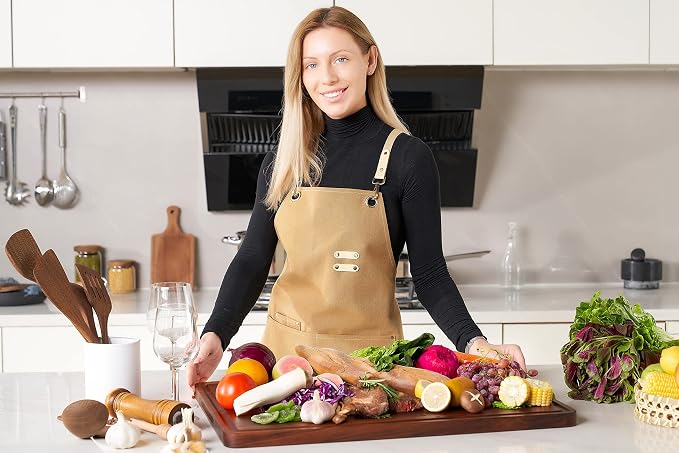 XXL Large Edge Grain Walnut Wood Cutting Board for Kitchen 24x18 in | Juice Groove Handles, Non-slip Mats,Thick Reversible Butcher Block, Cheese Charcuterie Board