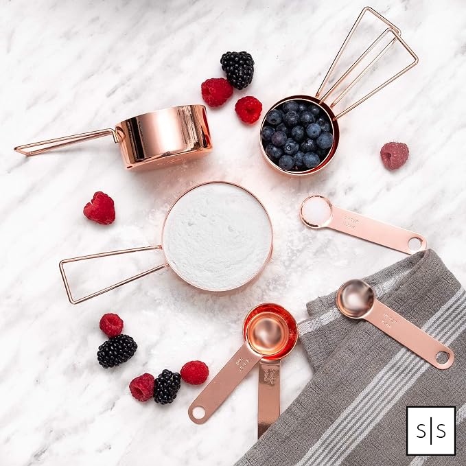 Styled Settings Copper Measuring Cups and Spoons Set, 8-Piece | Stainless Steel, Copper, 8-Piece Stackable Stainless Steel Metal Measuring Utensils, Copper / Rose Gold Kitchen Accessories