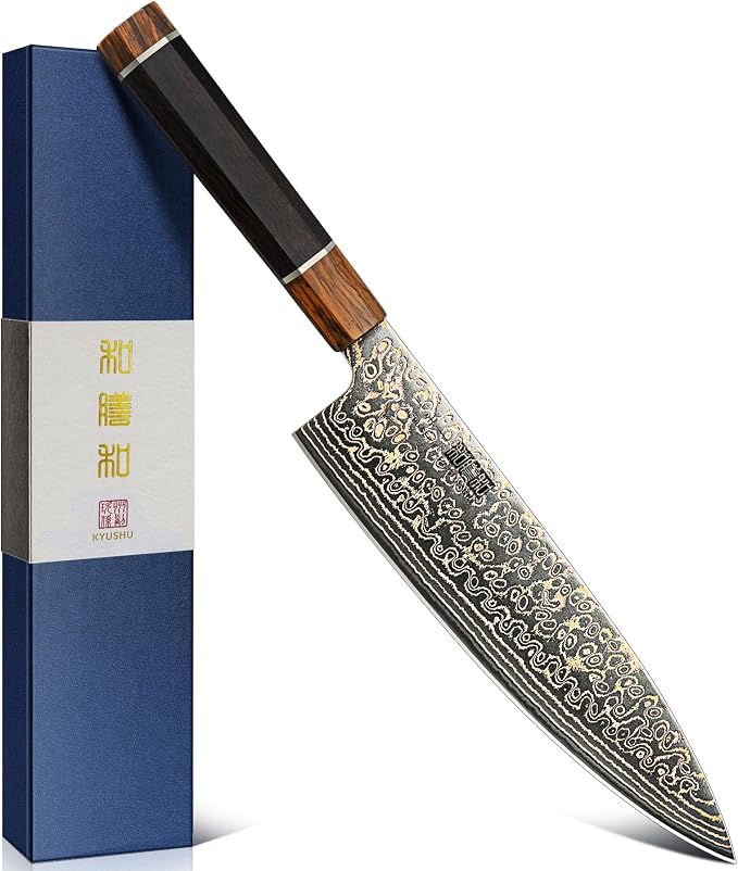 HOSHANHO 8" Damascus Chef Knife, 33-Layer Copper & Damascus Kitchen Knife | Ultra Sharp Japanese Kitchen Knife, Professional Cooking Knives with Ergonomic Ebony Handle & Gift Box