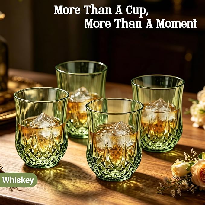 40 Pack 12 Oz Plastic Stemless Wine Glasses, Sage Green | Unbreakable, Reusable, Elegant Vintage Design, Fancy Cocktail Cups, Whiskey, Champagne, Wedding, Party, Bars, Holiday Events