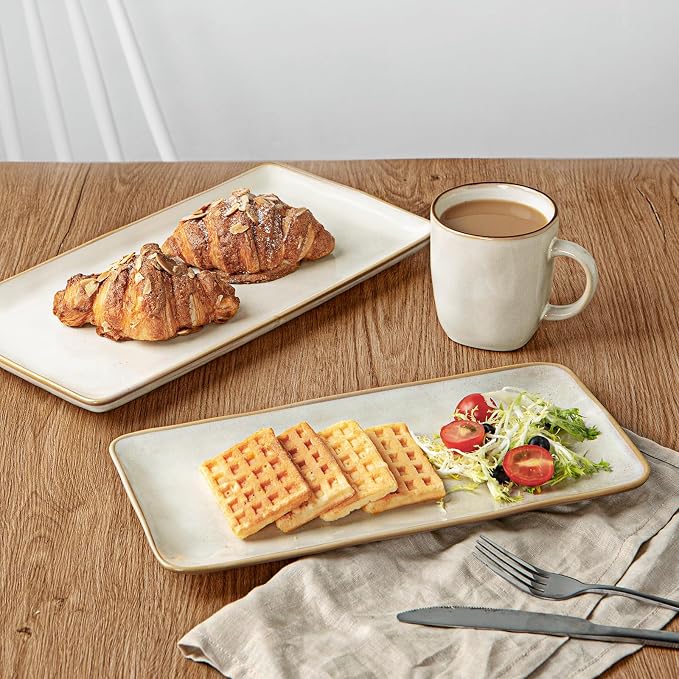 Famiware Serving Platters Set of 3 Sizes - Rectangular, Cappuccino White | 15.67"/14.1"/12.6" Fine Stoneware Serving Trays for Party, Entertaining for Food, Turkey, Cheese, Microwave Dishwasher Safe