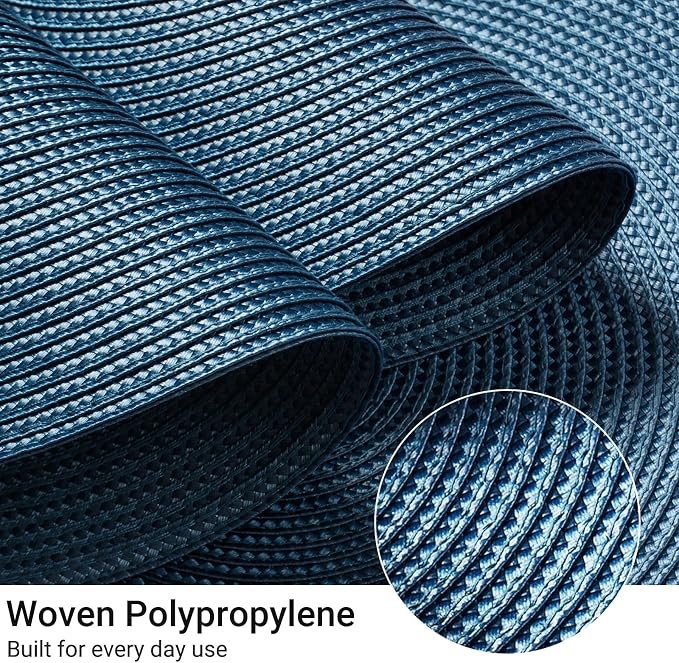 FunWheat Round Braided Placemats Set of 8 Place Mats for Dining Table Woven Washable Non-Slip Table Mats 15 Inch(Blue,8pcs)