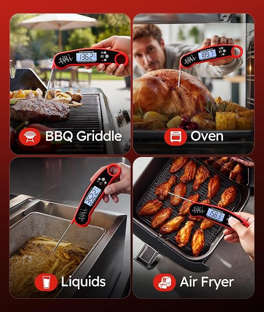Meat Thermometer Digital, Food Thermometer for Cooking, Red, 2 Pack | Instant Read, for Grilling, BBQ, Air Fryer, Smoker, Candy, Kitchen Gadgets, BBQ Essentials, Gift for Dad, Men, Women