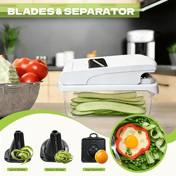 17-in-1 Vegetable Chopper Cutter Mandolin Slicer, Multi-Blade Onion Dicer | Food Chopper with Storage Container, Peeler & Cut-Resistant Glove, for Veggie Salad Meal Prep, Must-Have Kitchen Gadget