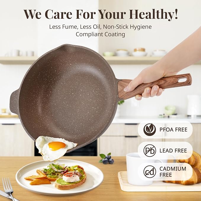 AOSION 11 Inch Nonstick Ceramic Deep Frying Pan, Large Ceramic Skillet. | With Lid & Steam Rack, 5QT Sauté Pan, Stay Cool Handle, Induction Compatible, PFOA & PFAS Free