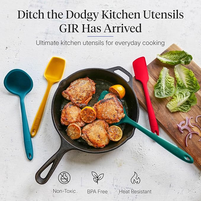 GIR: Get It Right 5-Piece Silicone Ultimate Kitchen Utensils Set - Ladle, Spatula, Flip, Spoon & Spoonula - Non-Toxic Cooking Utensils for Nonstick Cookware, Cooking and Baking - Madrid