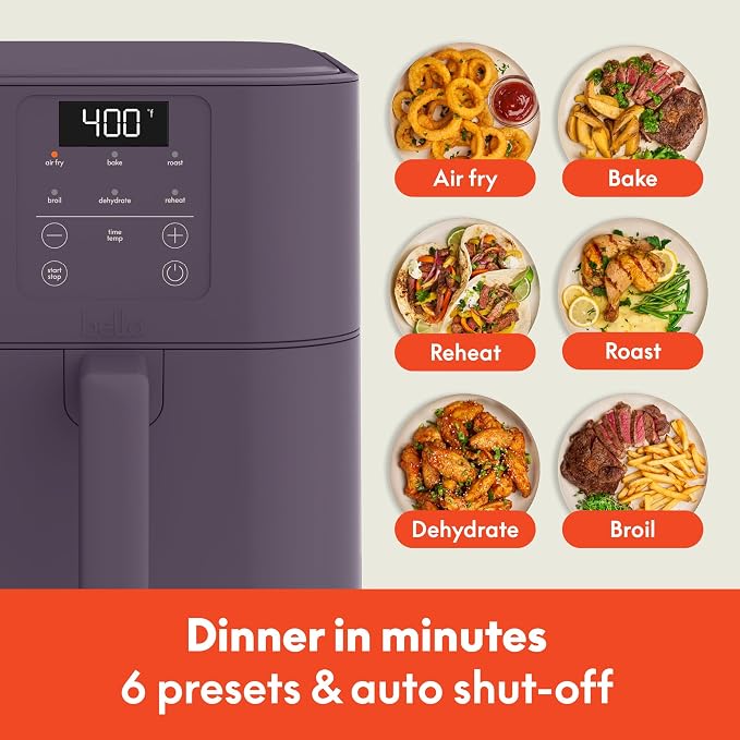 bella Fits-Anywhere™ 6qt Slim Air Fryer with Non-Toxic Coating, Plum