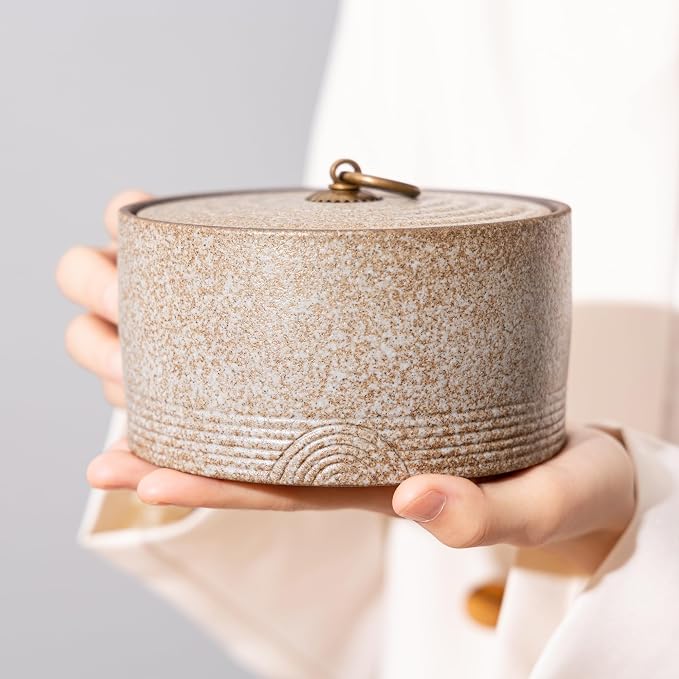 Ceramic Canister,16.9 Oz /500ml Clay Food Storage Jar -Stone White | Easy Open Anti-caking jar for Salt, Sugar,Tea,Coffee Beans,Herb,Candy,Spices,Nuts