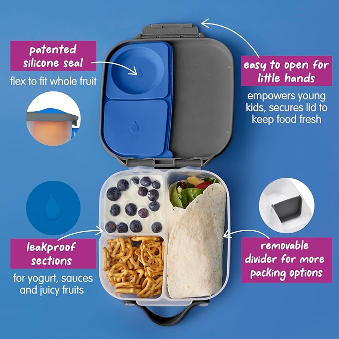 b.box Mini Lunch Box 2-Pack, Snack Containers for Kids, Lunch Box Kids | Bento Box for Kids, Sanck Box, Lunch Containers, Leakproof, Dishwasher Safe, PFAS + BPA Free, Ages 3+ — Lemon + Slate