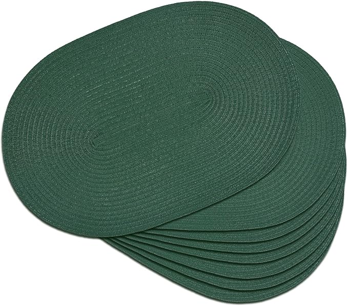 Placemats Set of 8, Woven Oval Braided Dining Table Mats(Sage Green) | 12 x 17.5 Inch Size Fits Plates and Flatware; Hand Washable and Heat Resistant for Kitchen Use, with Farmhouse and Boho Style
