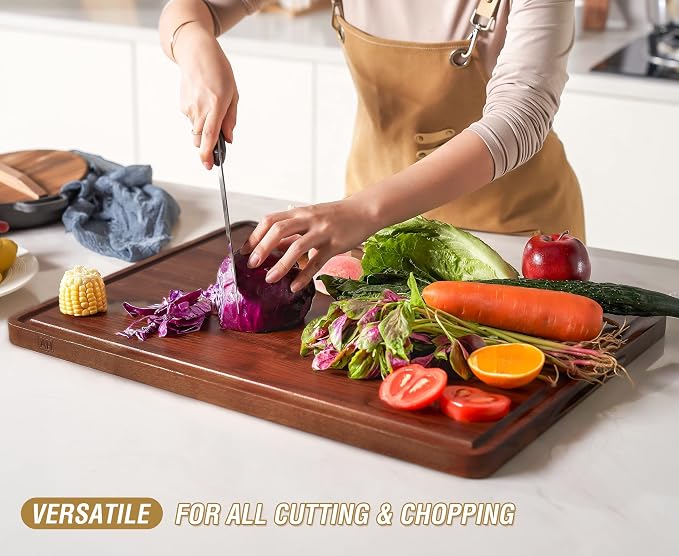 XL Large Solid Walnut Wood Cutting Board for Kitchen 20x15 in | Juice Groove Handles, Non-slip Mats,Thick Reversible Butcher Block, Chopping Board Cheese Charcuterie Board