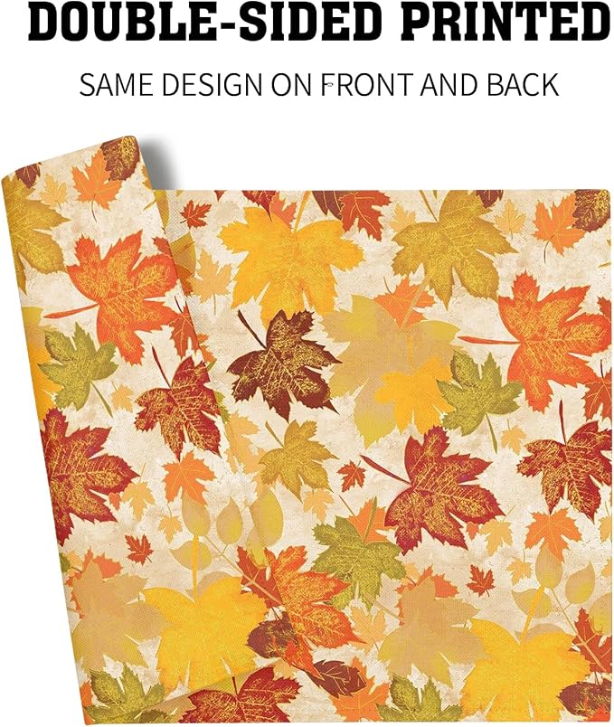 Fall Placemats Set of 6 18x12 Inch Autumn Maple Leaves Linen Place Mats Heat-Resistant Washable Wipeable Orange Season Holiday Table Mat for Party Kitchen Dining Room Dinner Table Decor