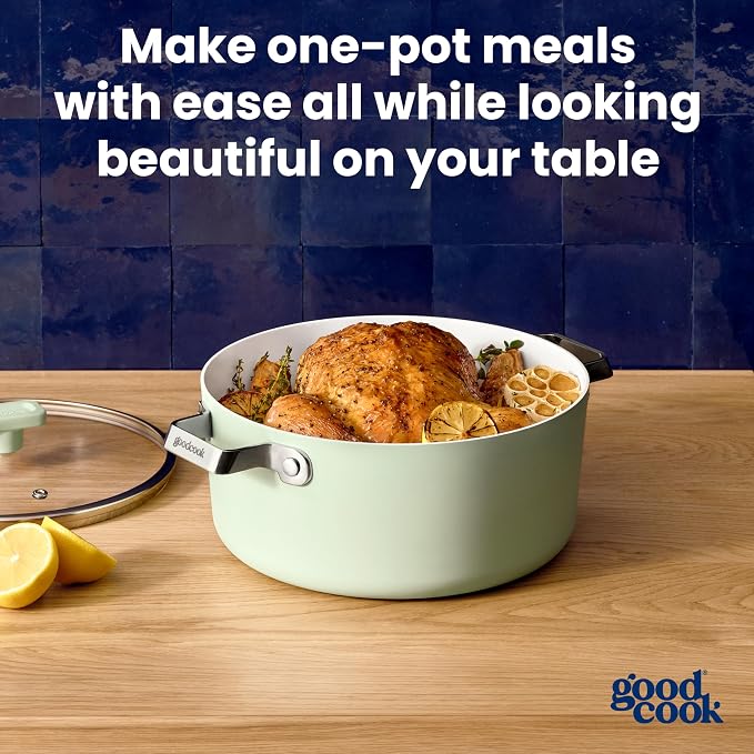 GoodCook Ceramic Dutch Oven with Lid, Induction Compatible, Nonstick and Oven Safe, 5-Quart, Sage Green