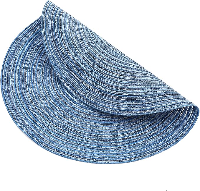SHACOS Round Braided Placemats Set of 8 Circle Place Mats Cotton Polyester Kitchen Table Mats for Dining Table Wedding Party Decor (Blue Gray, 8)