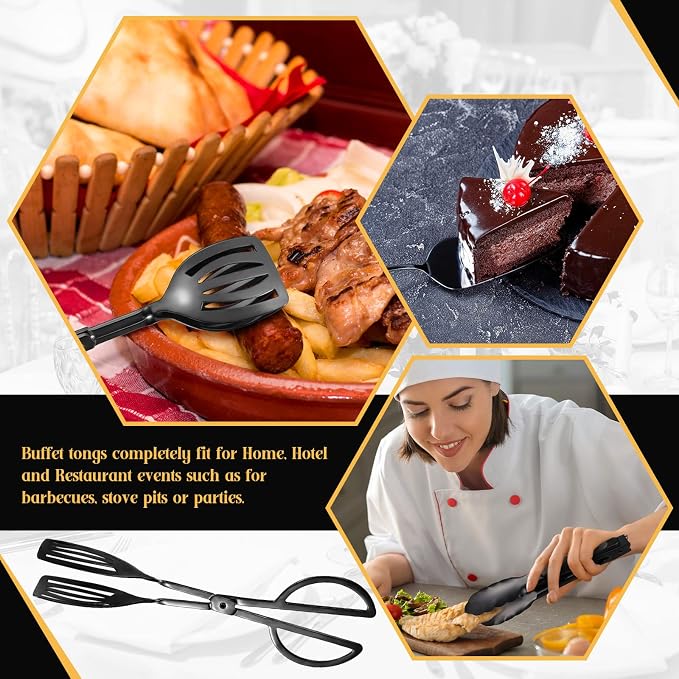19 Pcs Serving Utensils Set Stainless Steel Tongs,Black | Includes Spatulas Forks Spoons Perforated Skimmers, Parties Buffet Professional Kitchen Tools Home Gatherings Events