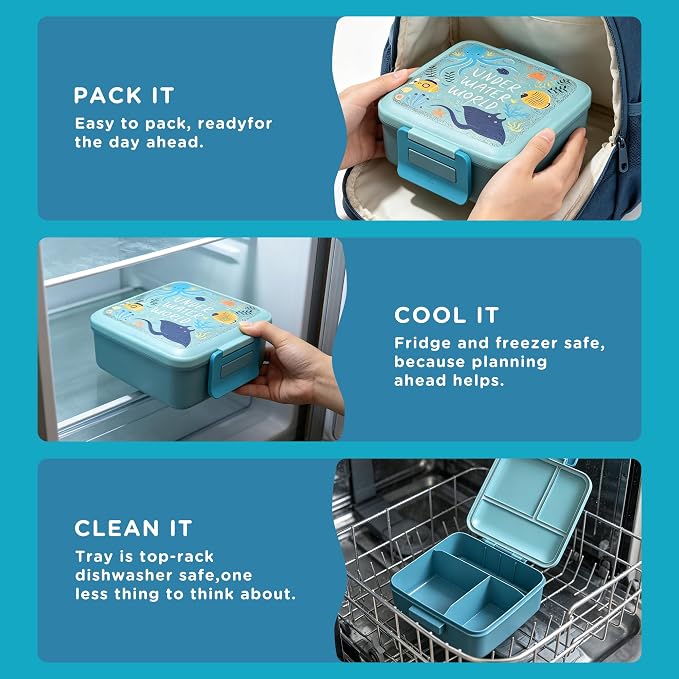 JXXM Bento Lunch Box for Kids with 8oz Soup Thermo,Leak-Proof Lunch Containers with 5 Compartment,Thermo Food Jar Food Containers for School (Blue-Octopus)
