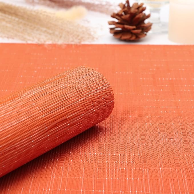 Myir JUN Placemats Set of 8 Kitchen and Dining Table Placemats | Vinyl Placemats Place Mats Indoor/Outdoor Set of 8 Washable Table Mats Non-Slip Place mats for Dining Table, Orange