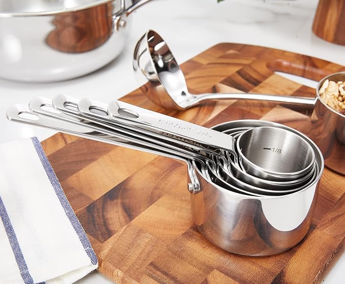 Premium 18/10 Measuring Cup Set (Silver, 5PC Measuring Cups) | 18/10 Stainless Steel Measuring Cup Set; 1/4, 1/3, 1/2, 2/3 and 1 Cup; Upscale, Stackable, Dishwasher Safe.