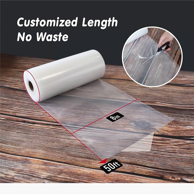 Vacuum Sealer Bags, 8" x 50' Rolls 2 pack for Food Storage Saver, Commercial Grade BPA Free Bag Rolls, Heavy Duty, Great for vac storage, Meal Prep or Sous Vide