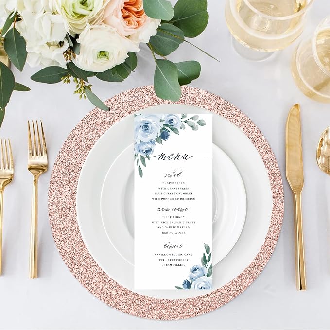 Tarklanda 100PCS Rose Gold Paper Placemats Disposable 13.4 Inch Round Glitter Paper Place Mat Decorative Shiny Table Mat for Birthday Wedding Holiday Party Sparkle Table Decor