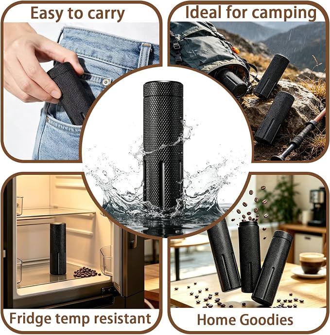 Single Dose Coffee Bean Storage, Portable 2-Pack Airtight Canister (Black) | Airtight Odor-Proof & Moisture-Proof Metal Canisters - Aluminum alloy, portable for outdoor, travel, camping, business trips.