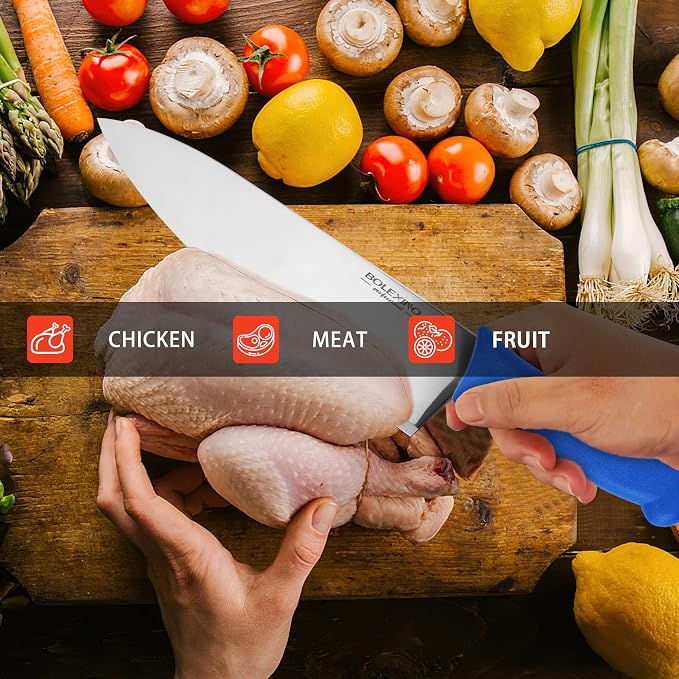 10" Professional Chef Knife, High Carbon Steel, Ergonomic (Blue) | 10" High Carbon Stainless Steel,Versatile wide-blade chef knife,Non-Slip Ergonomic Handle,Durable, Stain-Resistant & Sharp.
