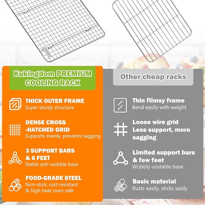 Cooling Rack,Heavy Duty 16.5'' x 11.8'' Wire Rack for Cooking and Baking | Fits Half Sheet Pans,Dense Cross-Hatched Grid,Thick Frame,for Baking Cookies,Cakes,Bread,Roasting and Oven Cooking-Silver